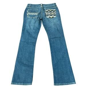Rare NWT Vintage Coogi 29"W 31"L Low-Rise Flare Jeans Y2K Geometric Embroidery